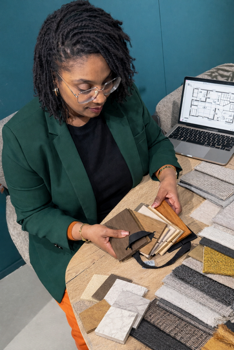 Ingrid with material samples